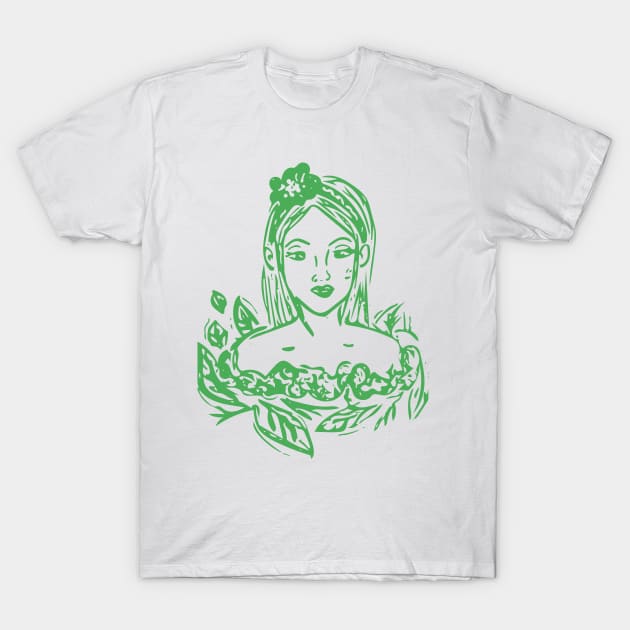 Green Woman T-Shirt by fruitfulart